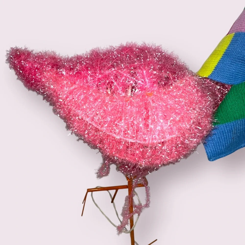 HTF Wondershop Tinsel Christmas Flamingo Light-Up Yard Stake‎ Decoration - Read